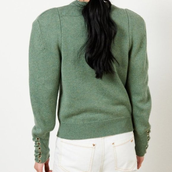 Brand new ba&sh Wool Sweater Keane Jumper Sweater With Lace-Up Cuffs Green - Picture 2 of 16